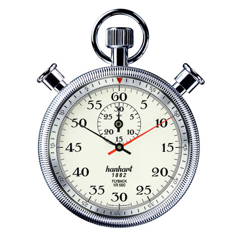 HANHART Split-Seconds Addition Timer 1/5 sec. Flyback - Chromová tlačítka, bílá, otočný rámeček